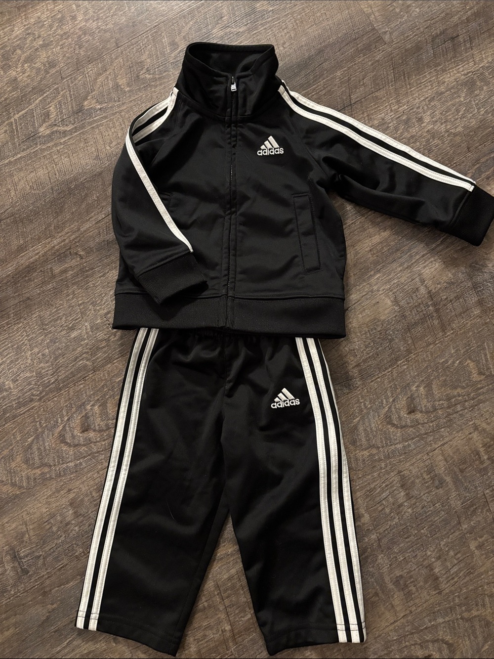adidas Black Track Jacket and Pants with White Stripes